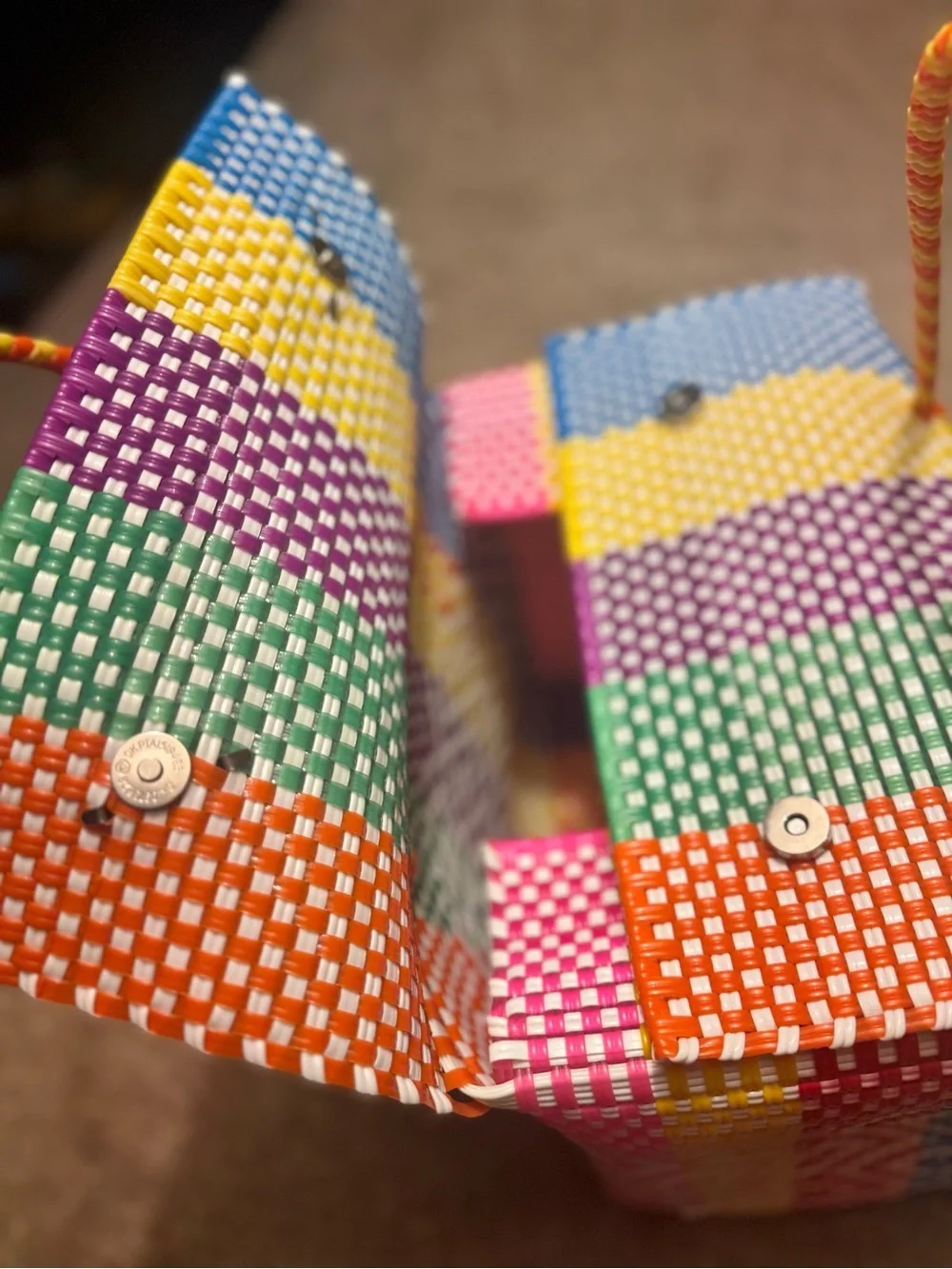 Rainbow Stripe Handwoven Picnic Tote bag